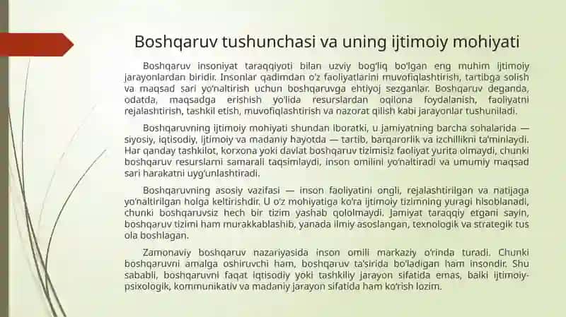 Boshqaruv - ob’ektiv zaruriyat va maqsadga yo‘naltirilgan jarayon sifatida 2