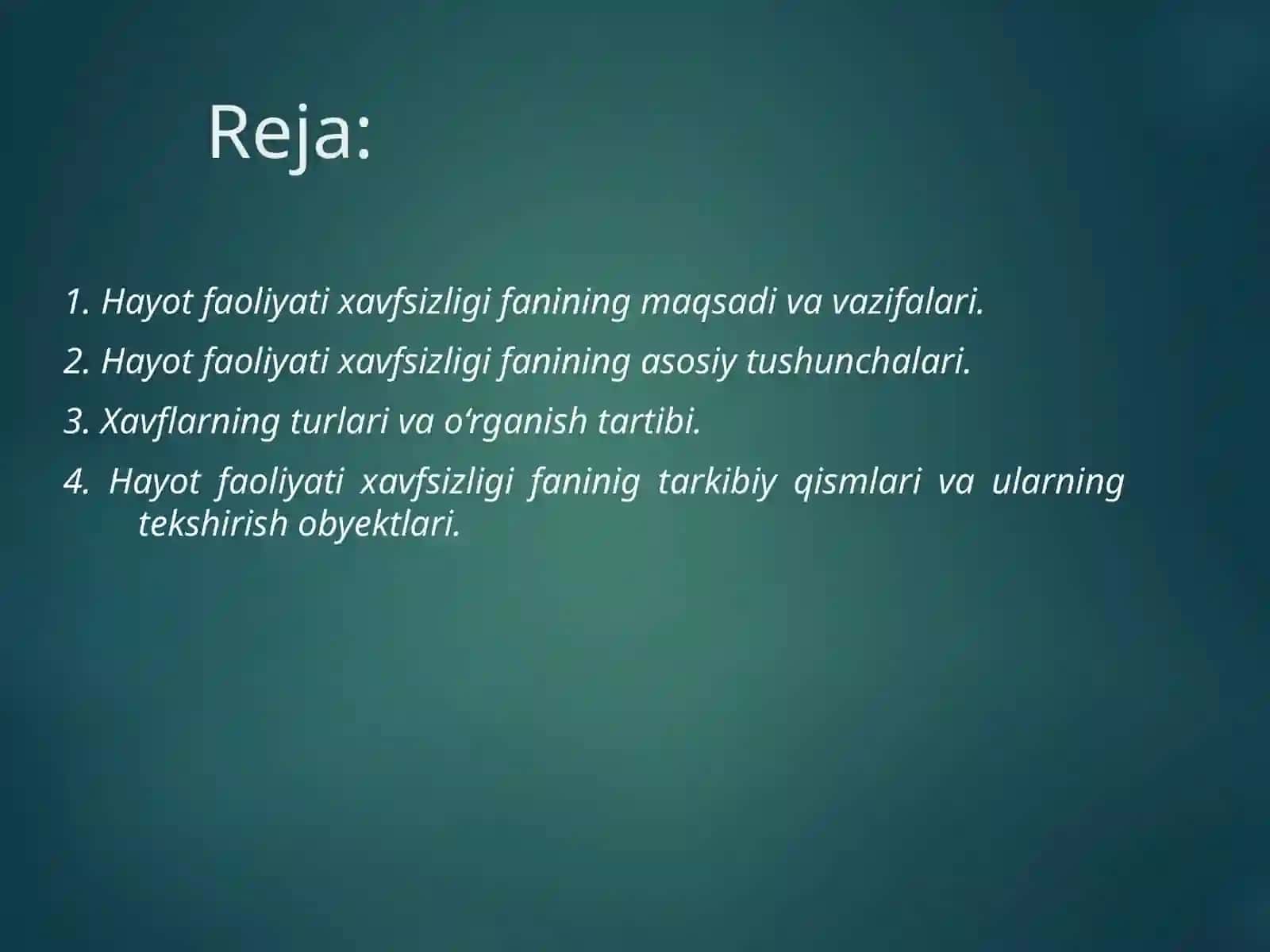 Hayot faoliyati xavfsizligi faniga kirish 2