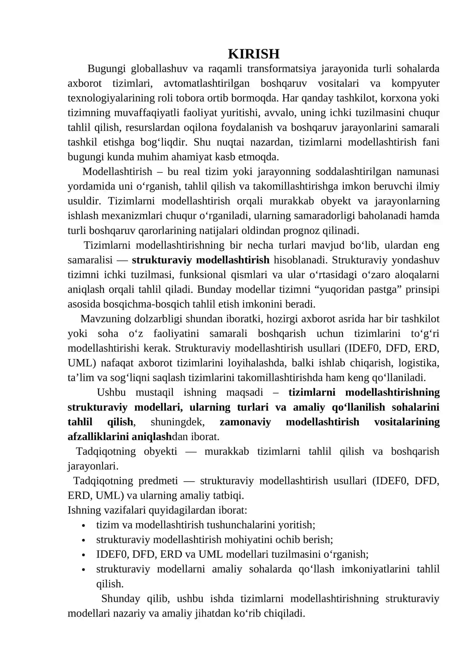 Tizimlarni modellashtirishning strukturaviy modellari va ularning qo‘llanilishi 2
