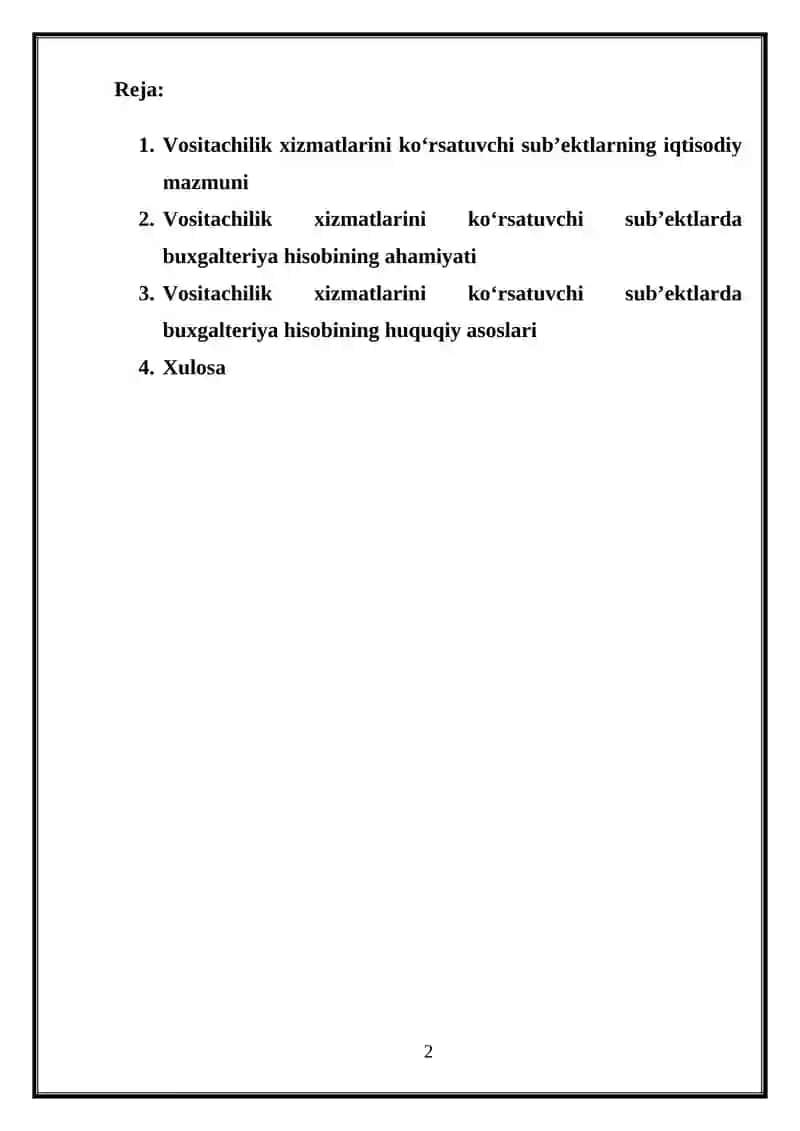 Vositachilik xizmatlarini ko‘rsatuvchi sub’ektlarda buxgalteriya hisobi 2