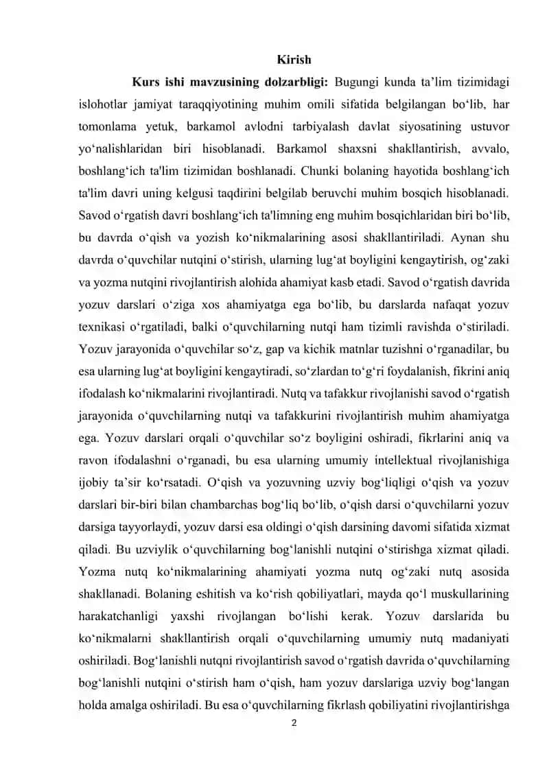Savod o‘rgatish davri yozuv darslarida nutq o‘stirish 2