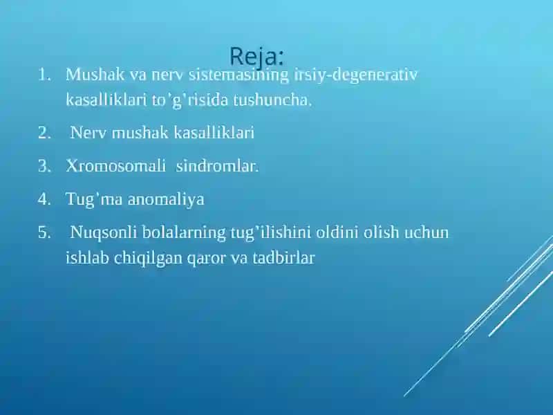 Nerv sistemasining irsiy degenerativ va zo‘rayib boradigan surunkali kasalliklari 2
