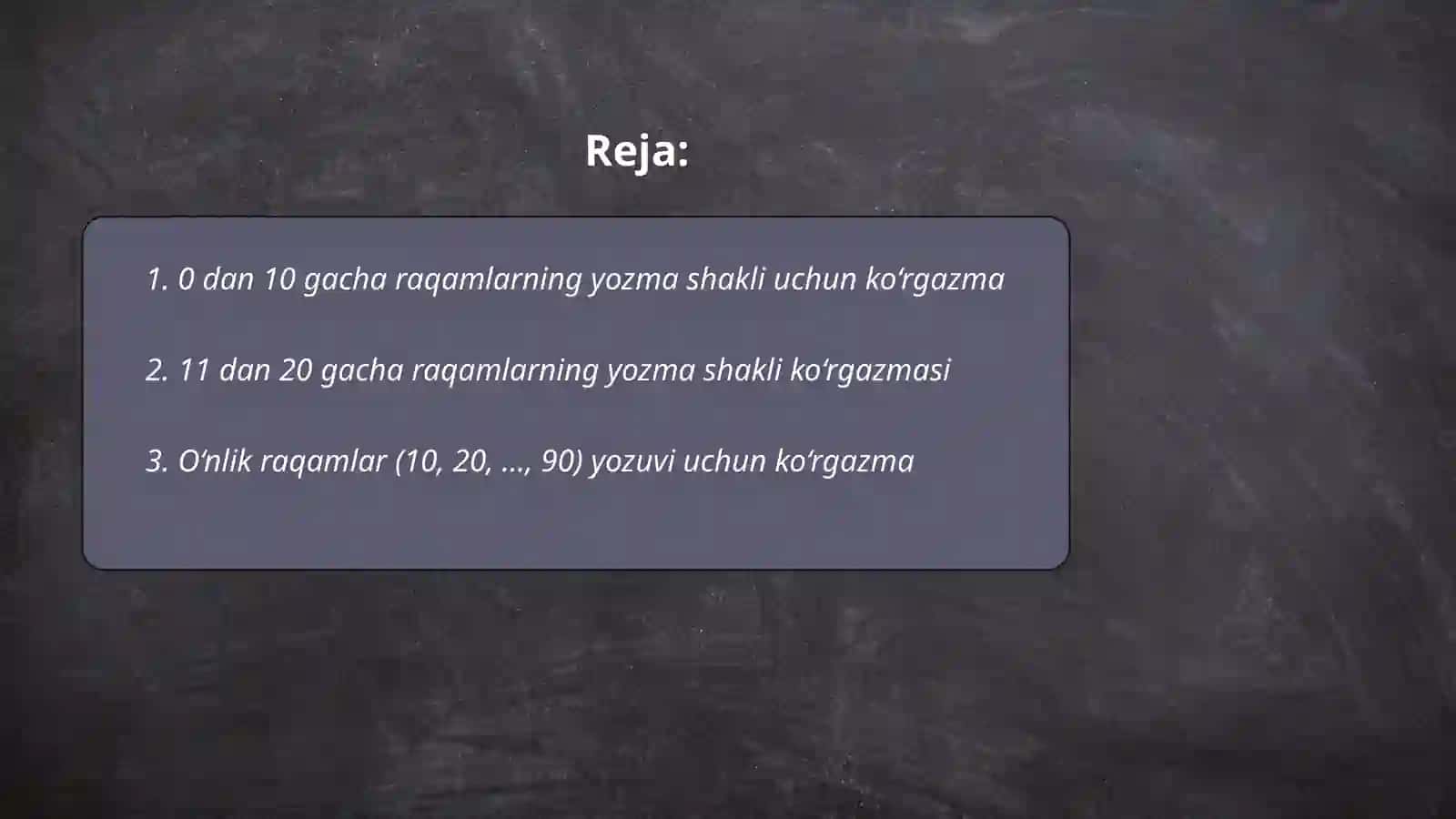 Matematik raqamlarni yozma shakli uchun ko‘rgazma tayyorlash 2