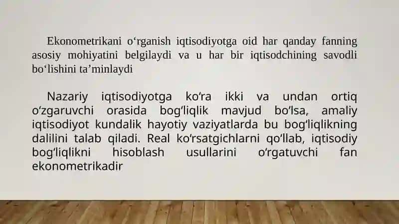 EKONOMETRIK MODELLASHTIRISH ASOSLARI 2