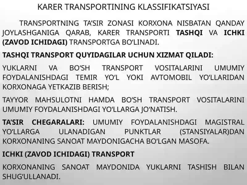 Konchilik korxonalarida foydalaniladigan transport mashinalari turlari 2