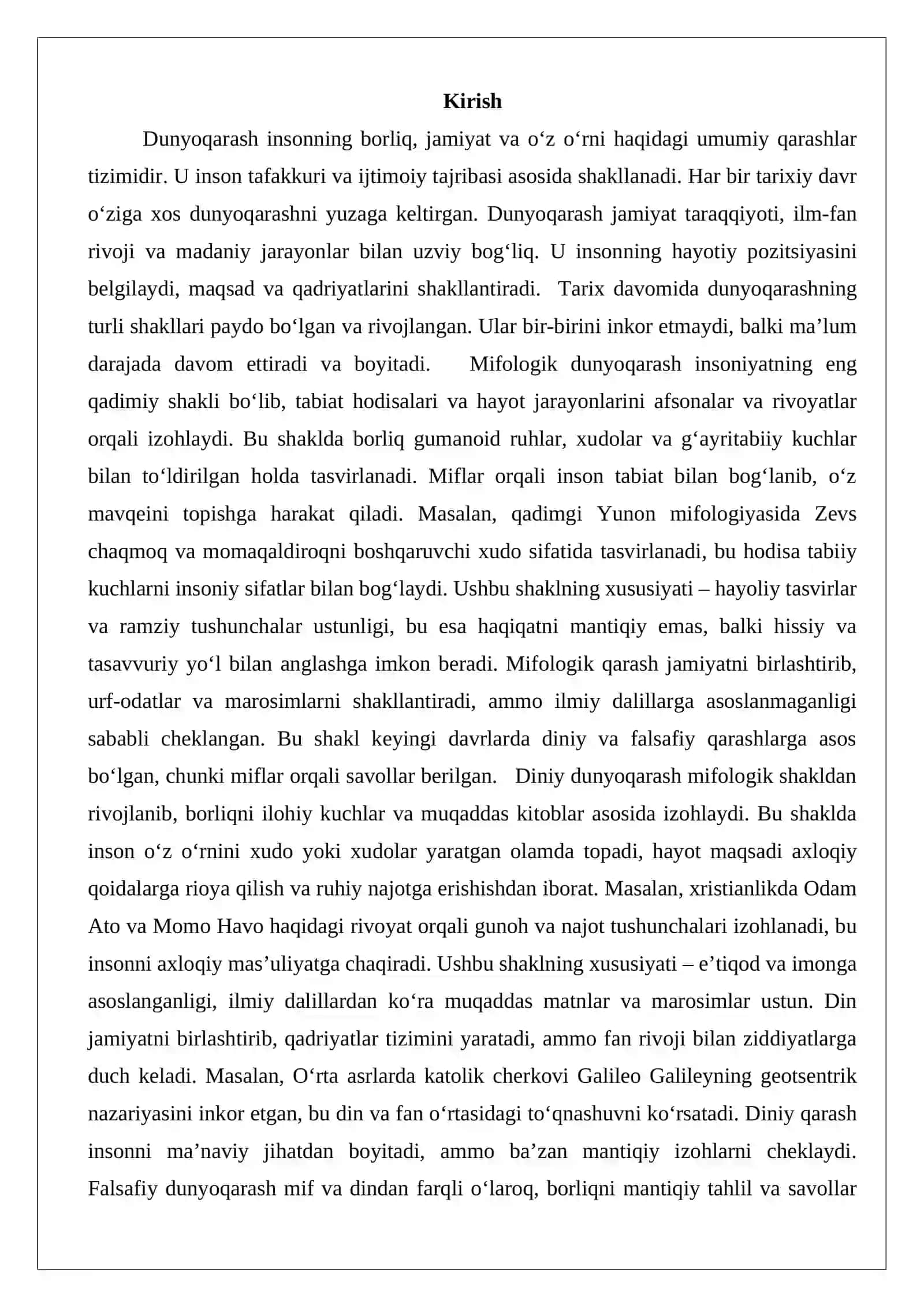 Dunyoqarashning tarixiy shakllari va ularning xususiyatlari 2