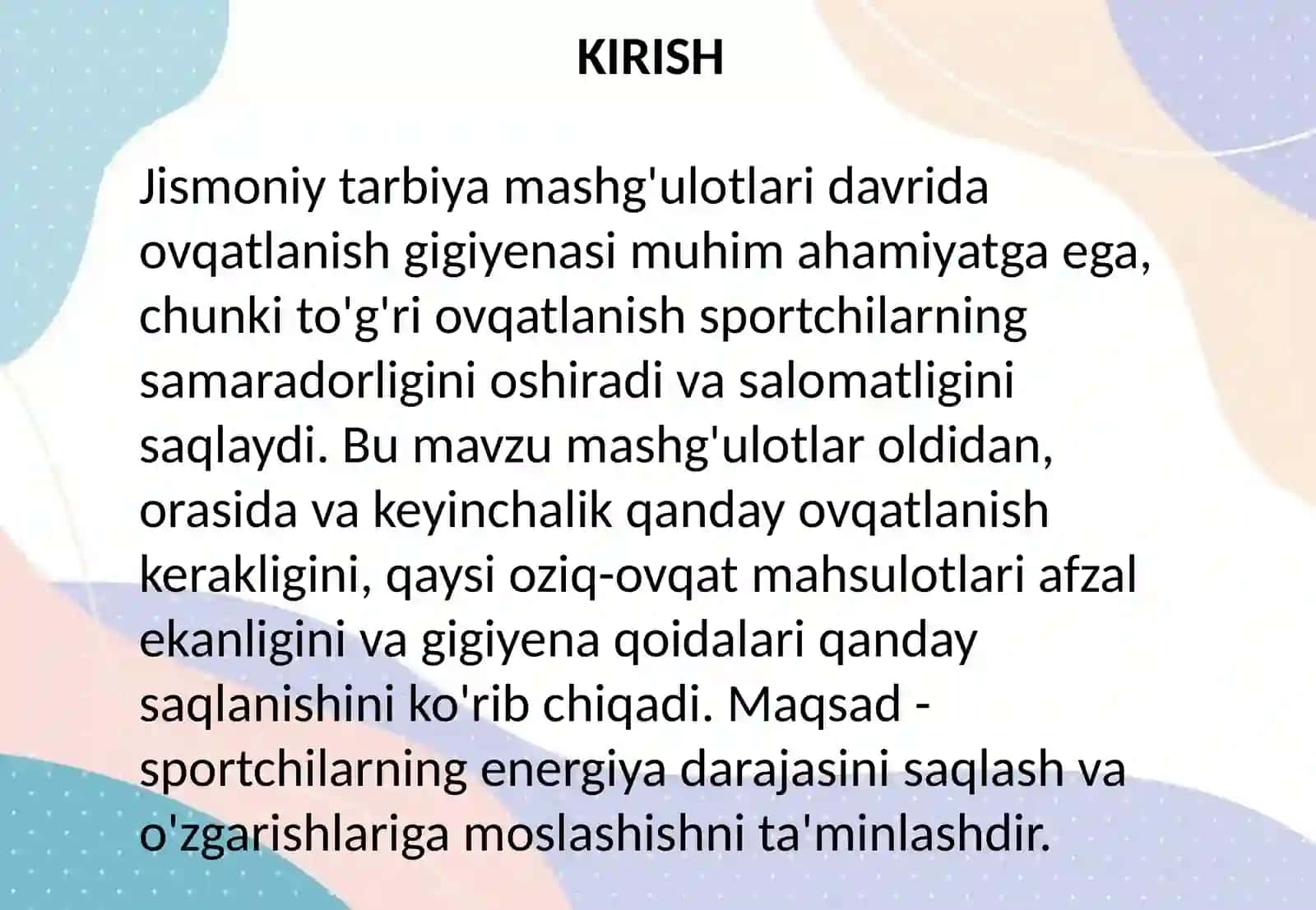 Jismoniy tarbiya va sport mashg'ulotlari davrida ovqatlanish gigiyenasi 2