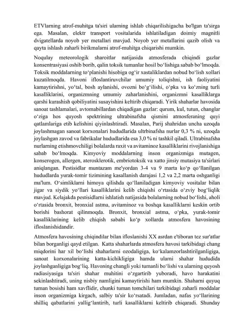 Atmosferaning ifloslanishida zamonaviy texnika va texnologiyalar o‘rni 2