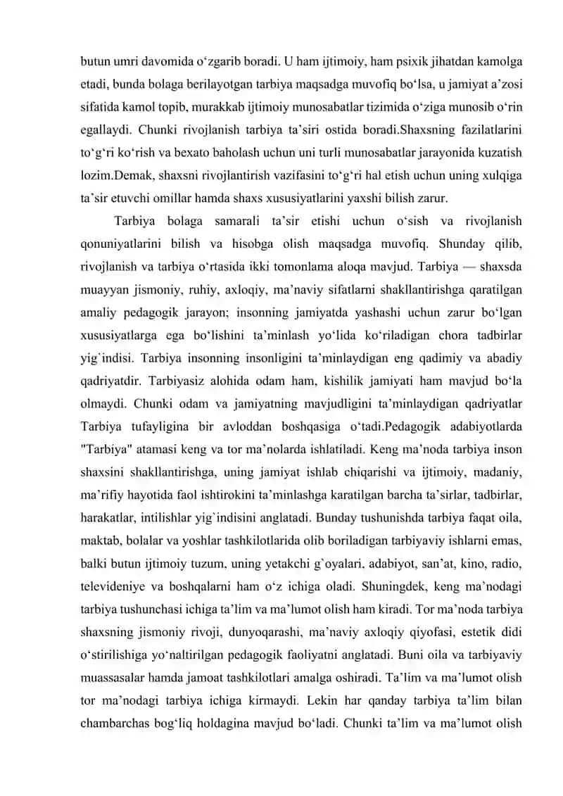 Shaxsning rivojlanishi, tarbiyasi va ijtimoiylashuvi 2
