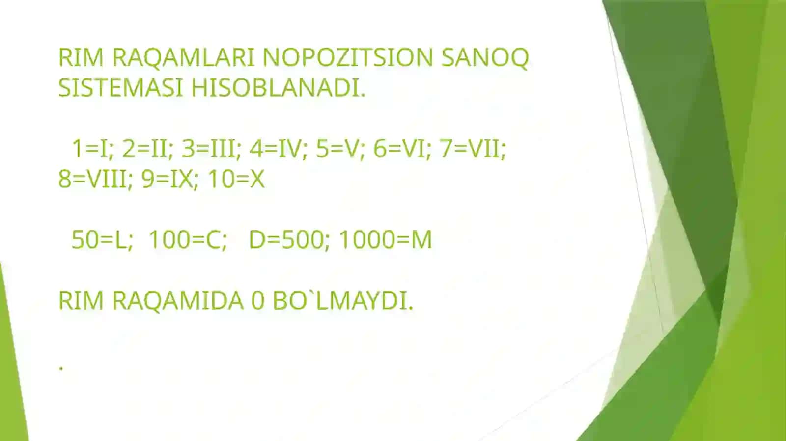 RIM RAQAMLARI NOPOZITSION SANOQ SISTEMASI 2