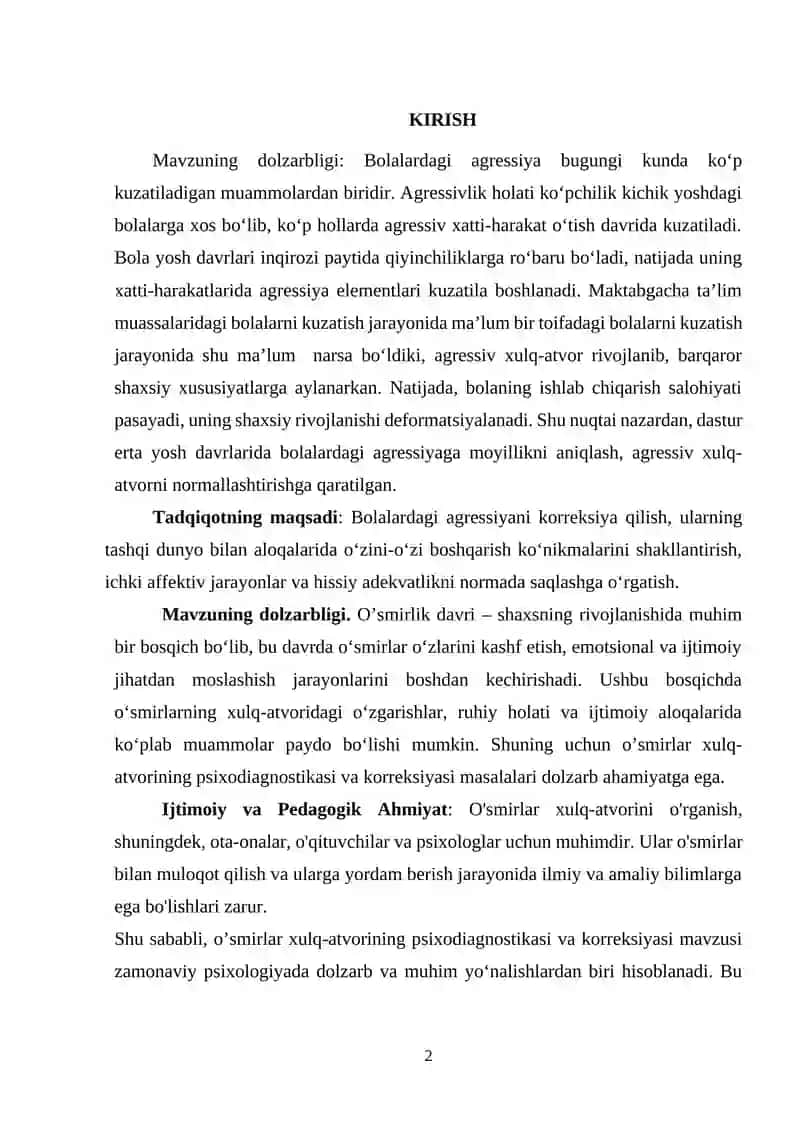 MAKTABGACHA YOSHDAGI BOLALARDA AGRESSlKNING PROFIKAKTIKA QILISHDA O’YIN VA TERAPIYASINING O’RNI 2