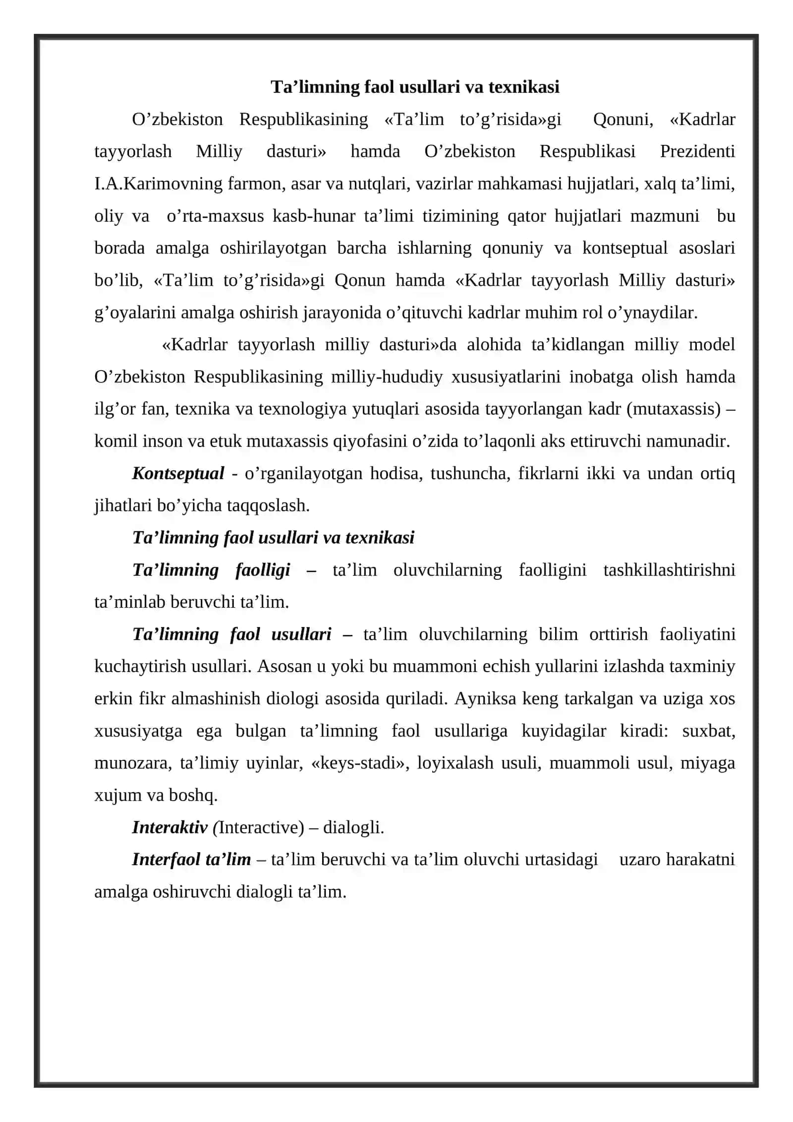 Pedagogik faoliyatning kontseptual asoslari 2