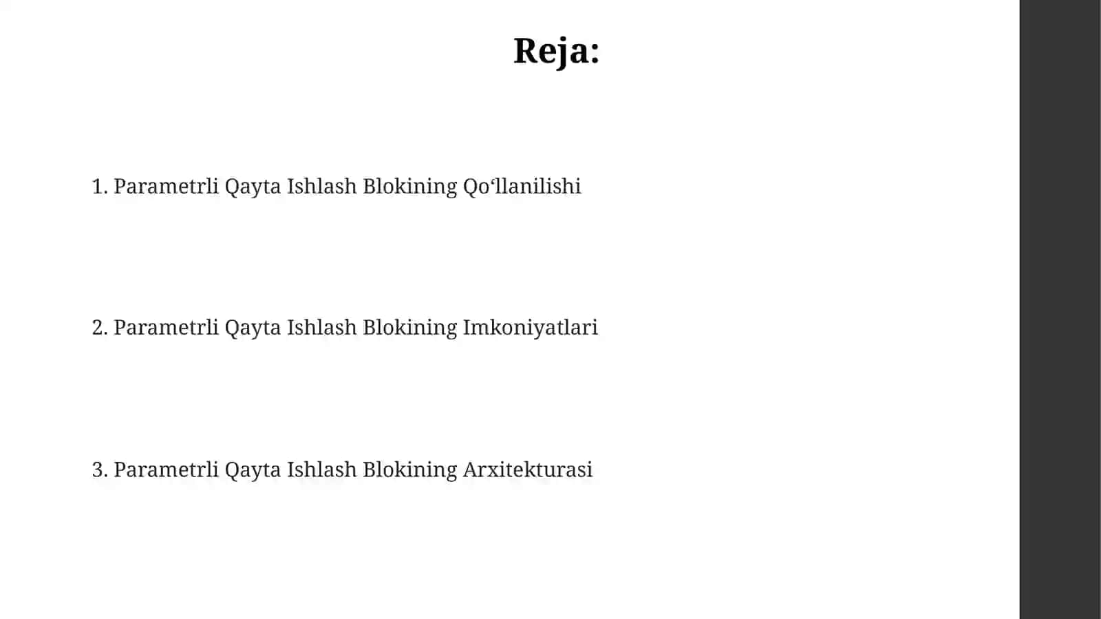 Parametrli Qayta Ishlash Bloki 2