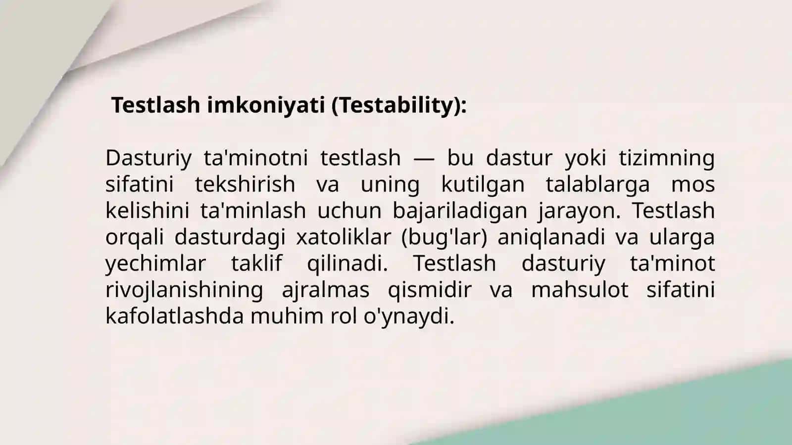 Dasturiy ta’minotni sinovdan o’tkazish 2