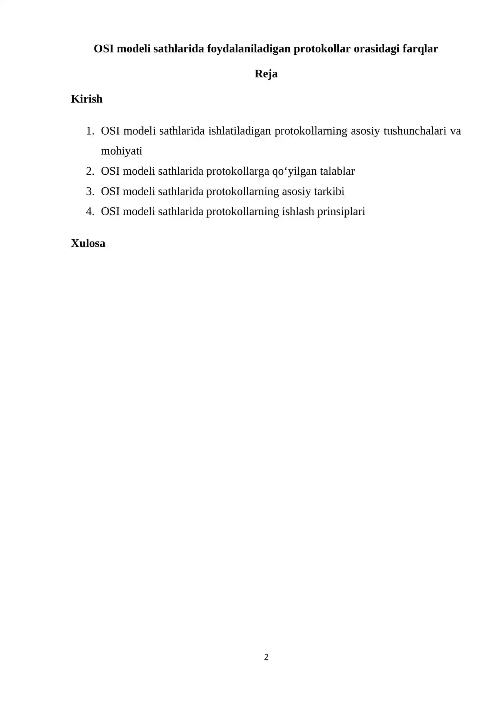 OSI modeli sathlarida foydalaniladigan protokollar orasidagi farqlar 2