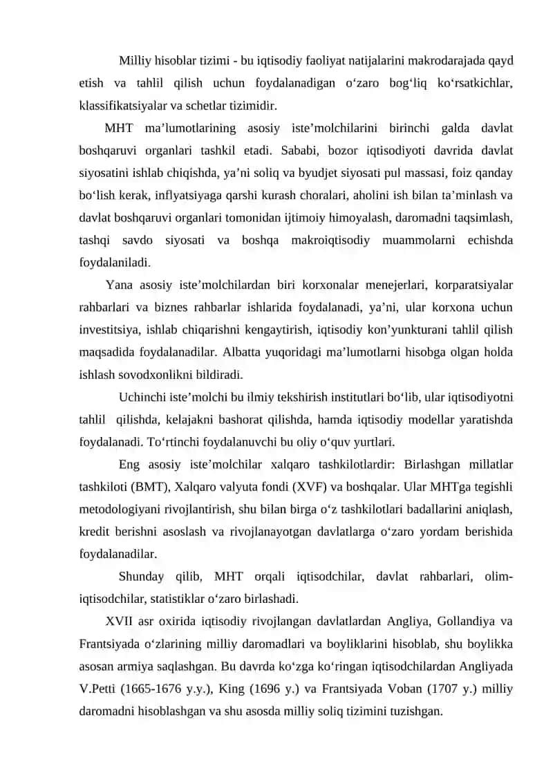 Milliy hisoblar tizimi holati va istiqbollari 2