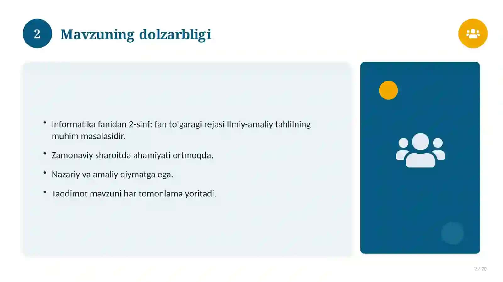 Informatika fanidan 2-sinf: fan to'garagi rejasi 2