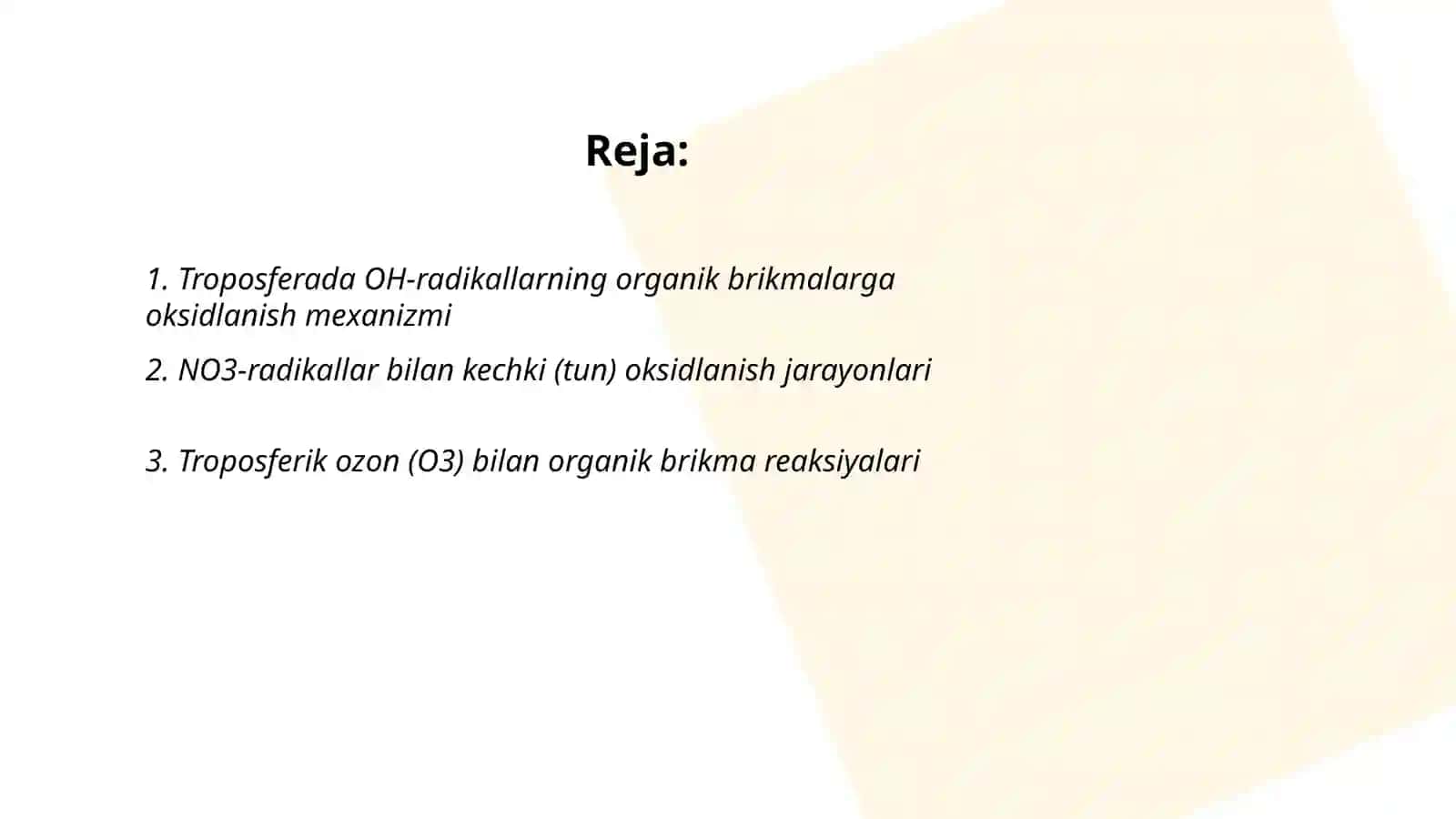 Troposferada organik brikmalarning oksidlanish reaksiyalari 2