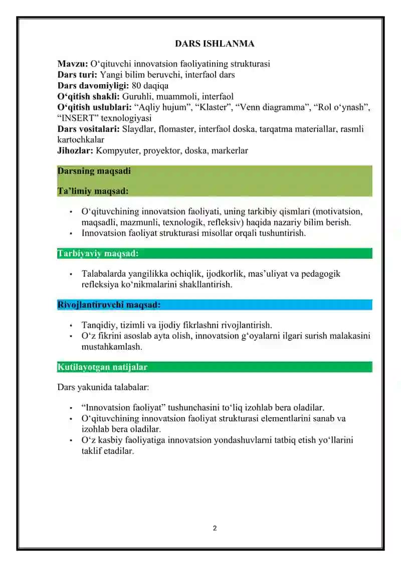 O‘qituvchi innovatsion faoliyatining strukturasi 2