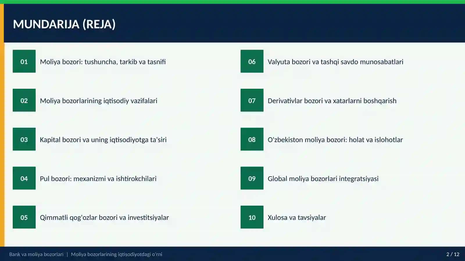BANK VA MOLIYA BOZORLARI 2