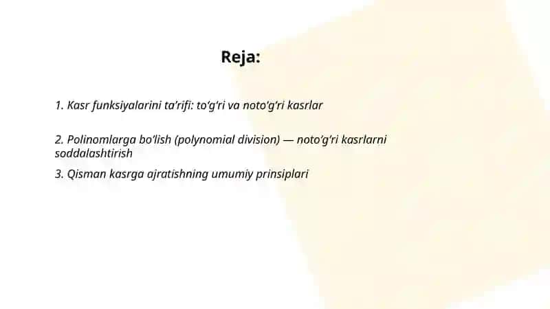 Kasr funksiyalarini integrallash 2