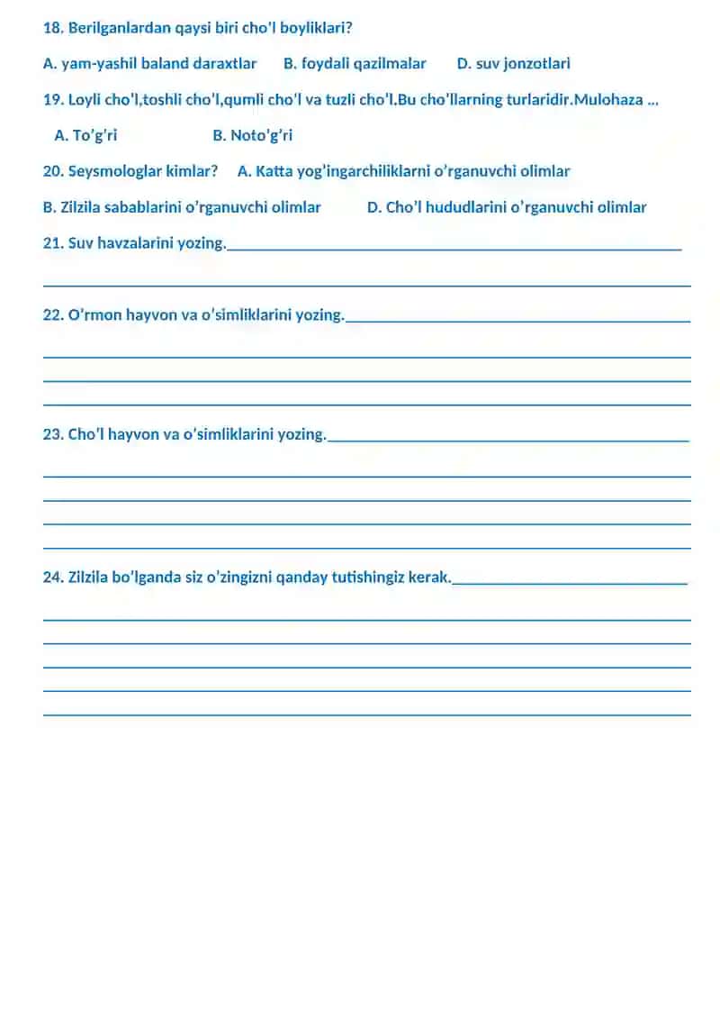 3 - SINF TABIIY FAN 5 – NAZORAT ISHI TEST SINOVI 2