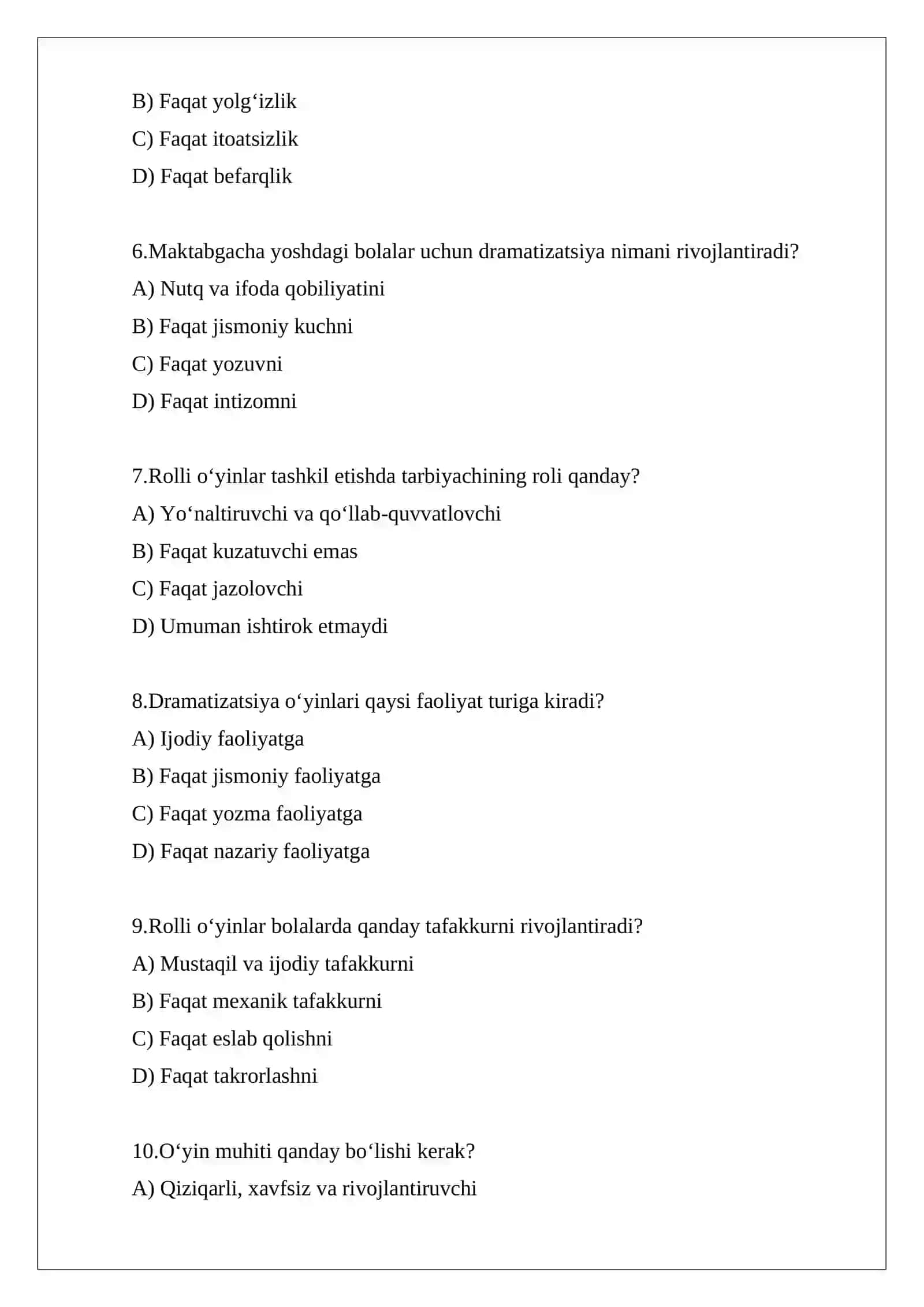 Maktabgacha yoshdagi bolalarning rivojlanishi uchun rol o'yinlar 2