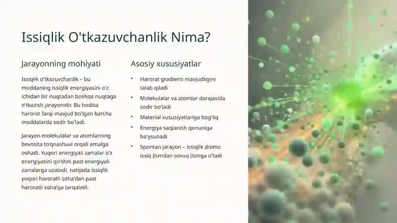 Issiqlik O'tkazuvchanlik Jarayoni: Asoslar vaAmaliyAhmiyati 2