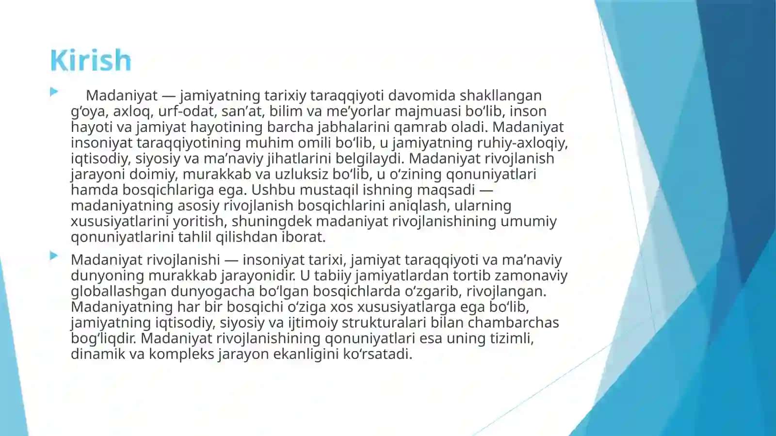 Madaniyat rivojining asosiy bosqichlari va qonuniyatlari 2