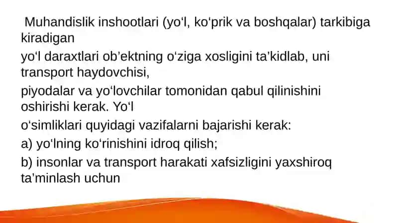 Avtomobil yo’llarini ko’kalamzorlashtirish maqsad va vazifalari 2