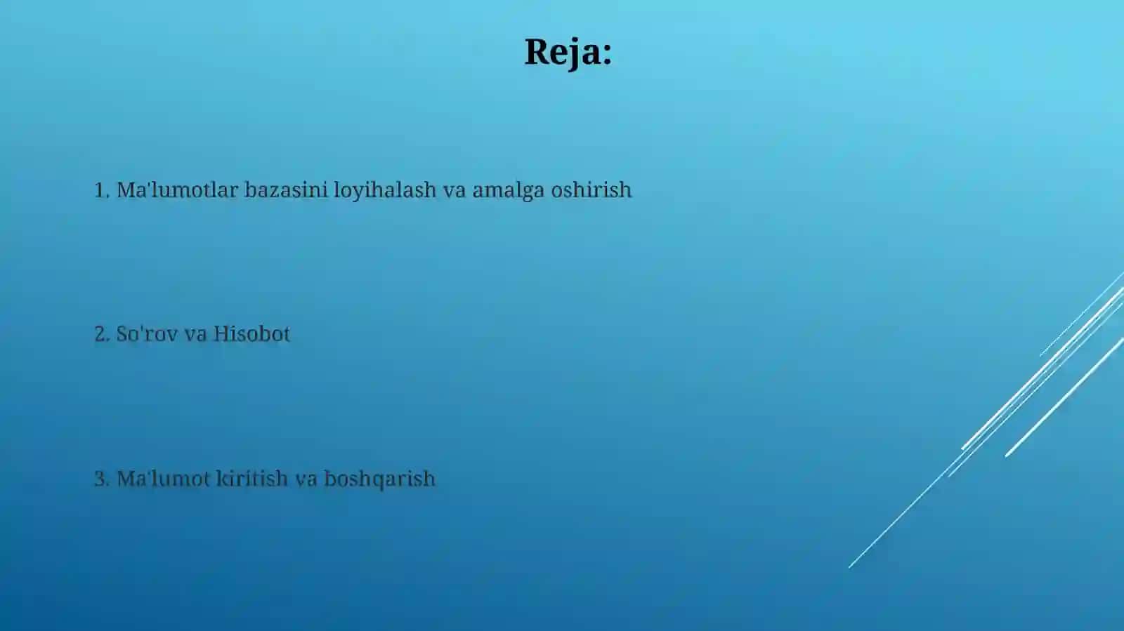 MC Access dasturida Tibbiy biologiya talabalariga ma'lumotlar bazasini yaratish 2