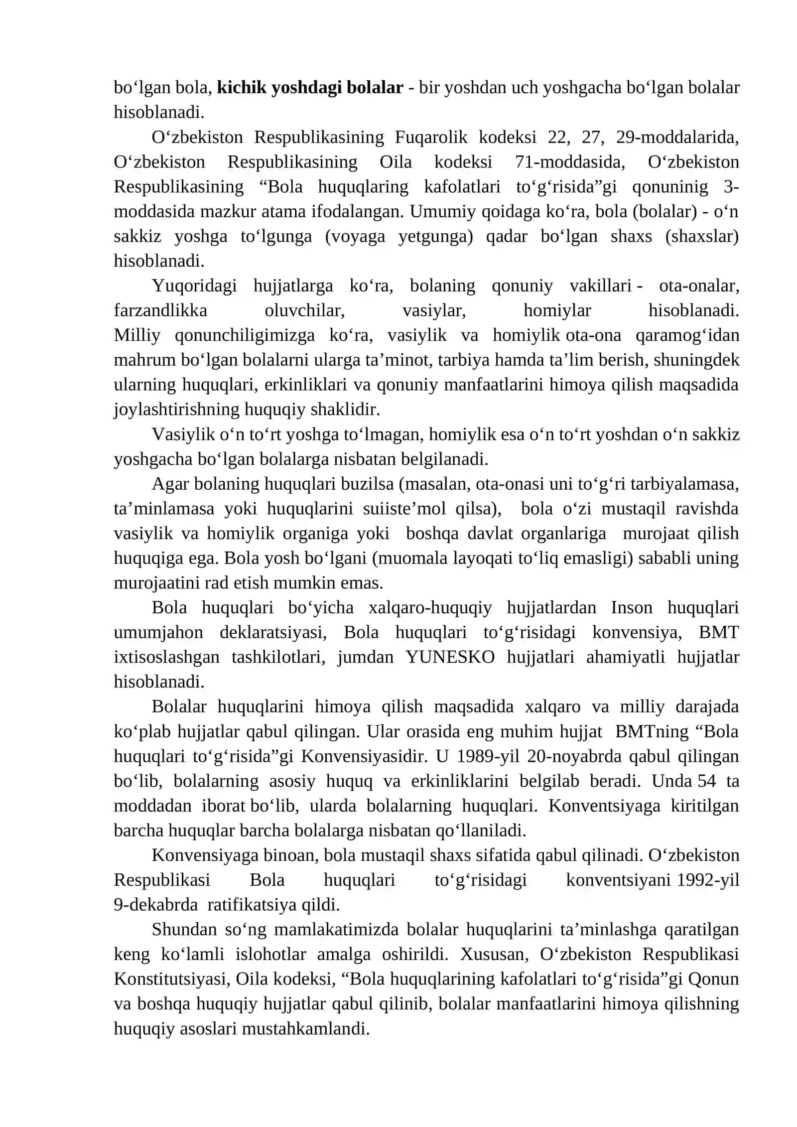 BOLALAR HUQUQLARI HIMOYASINING HUQUQIY ASOSLARI 2