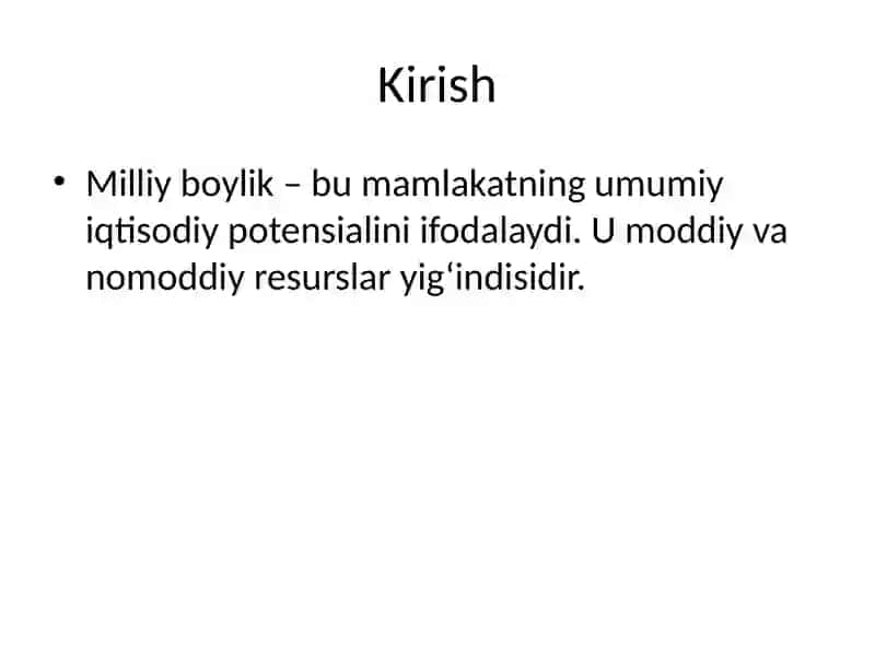 milliy boylik statistikasi taqdimot 2