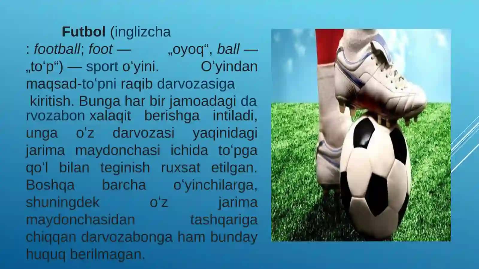 Qurilishda axborot texnologiyalari fanidan Futbol mavzusida 2