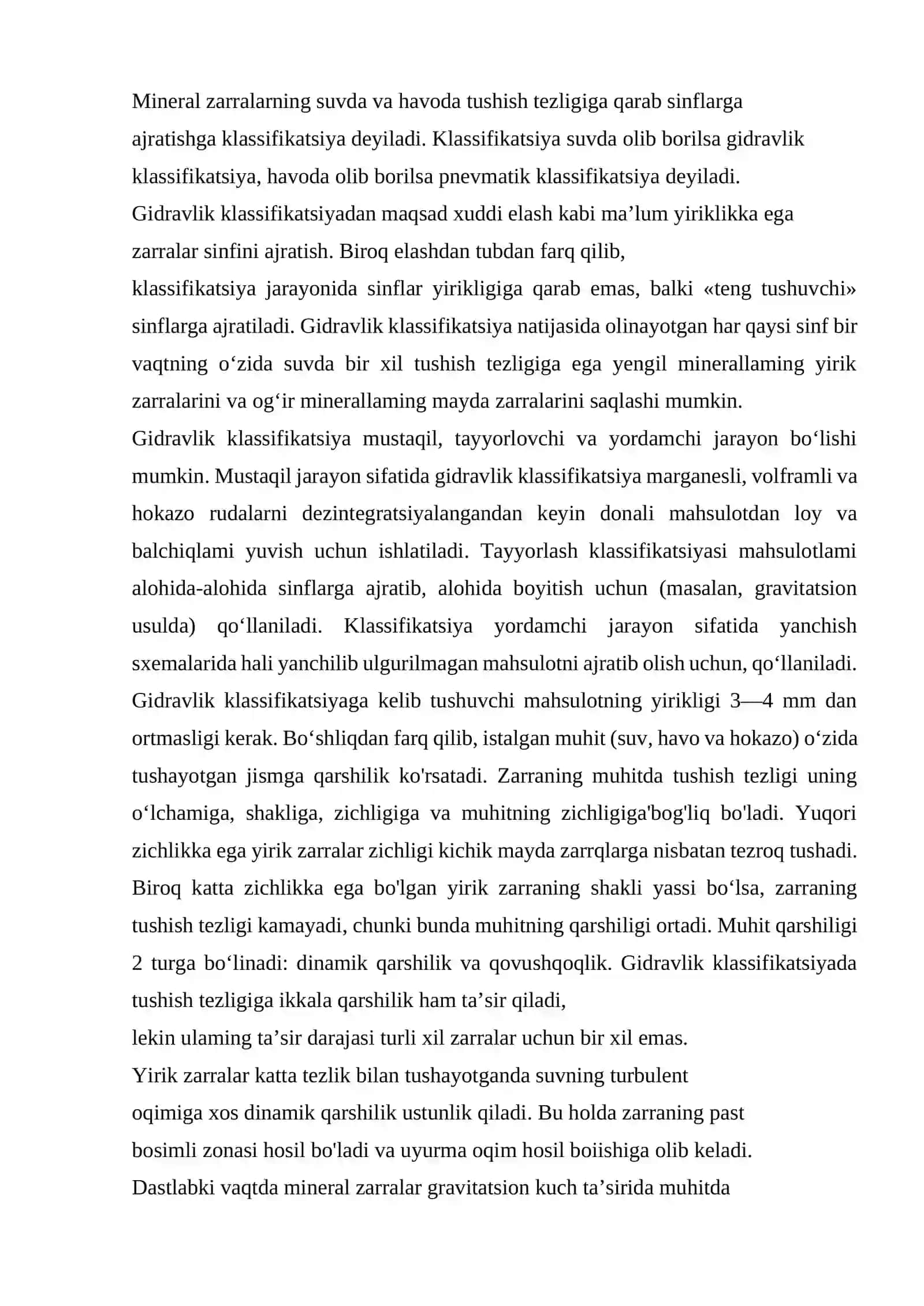 Mahsulotlarni boyitishga tayyorlashda tasniflagichlarning o’rni va turlari 2