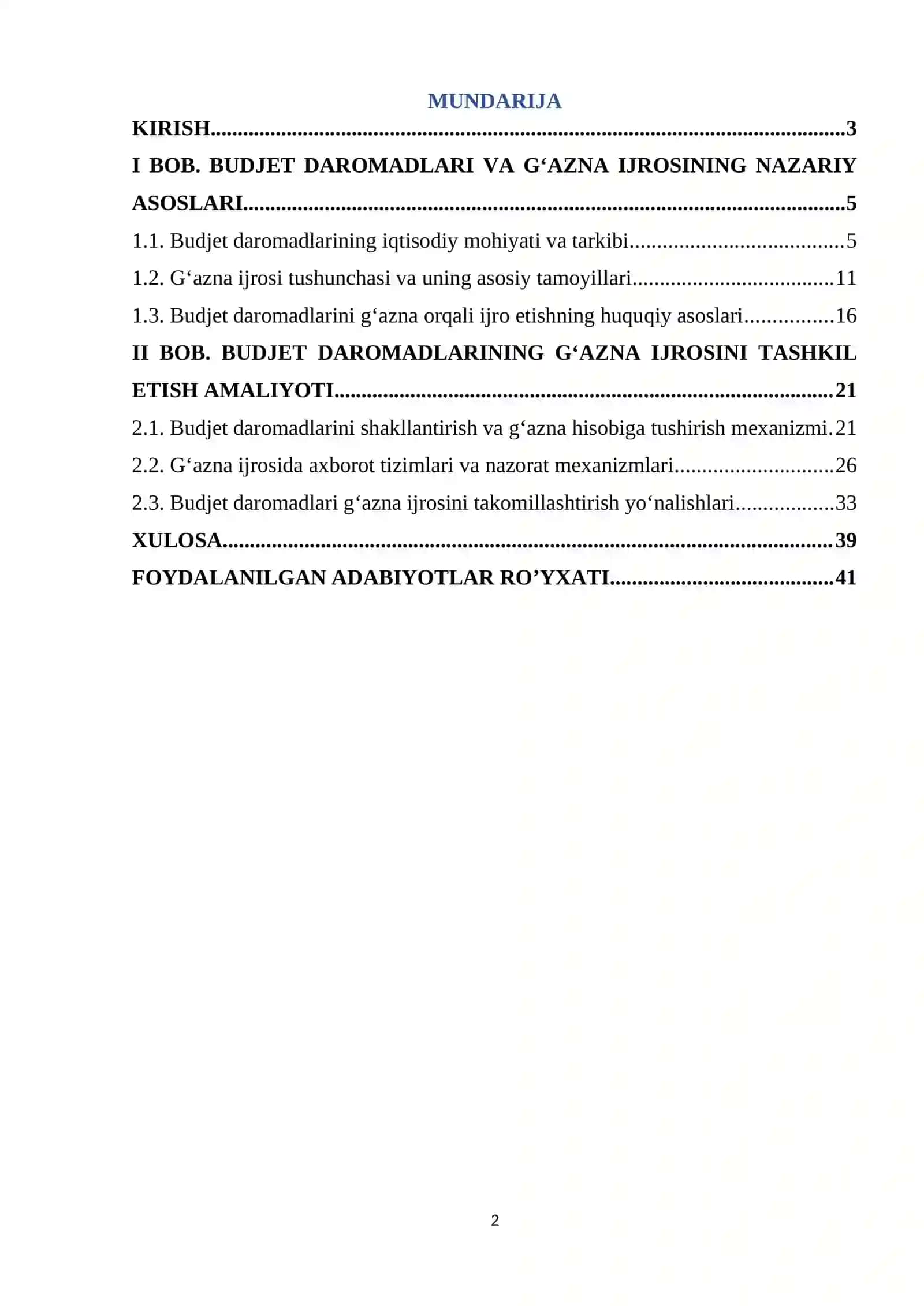 Budjet daromadlarining gʻazna ijrosini tashkil etish 2