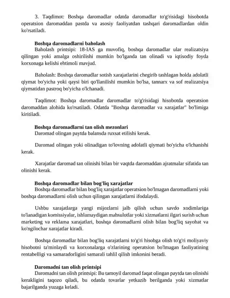 Asosiy Faoliyatdan Olingan Boshqa Daromadlar Hisobi 2