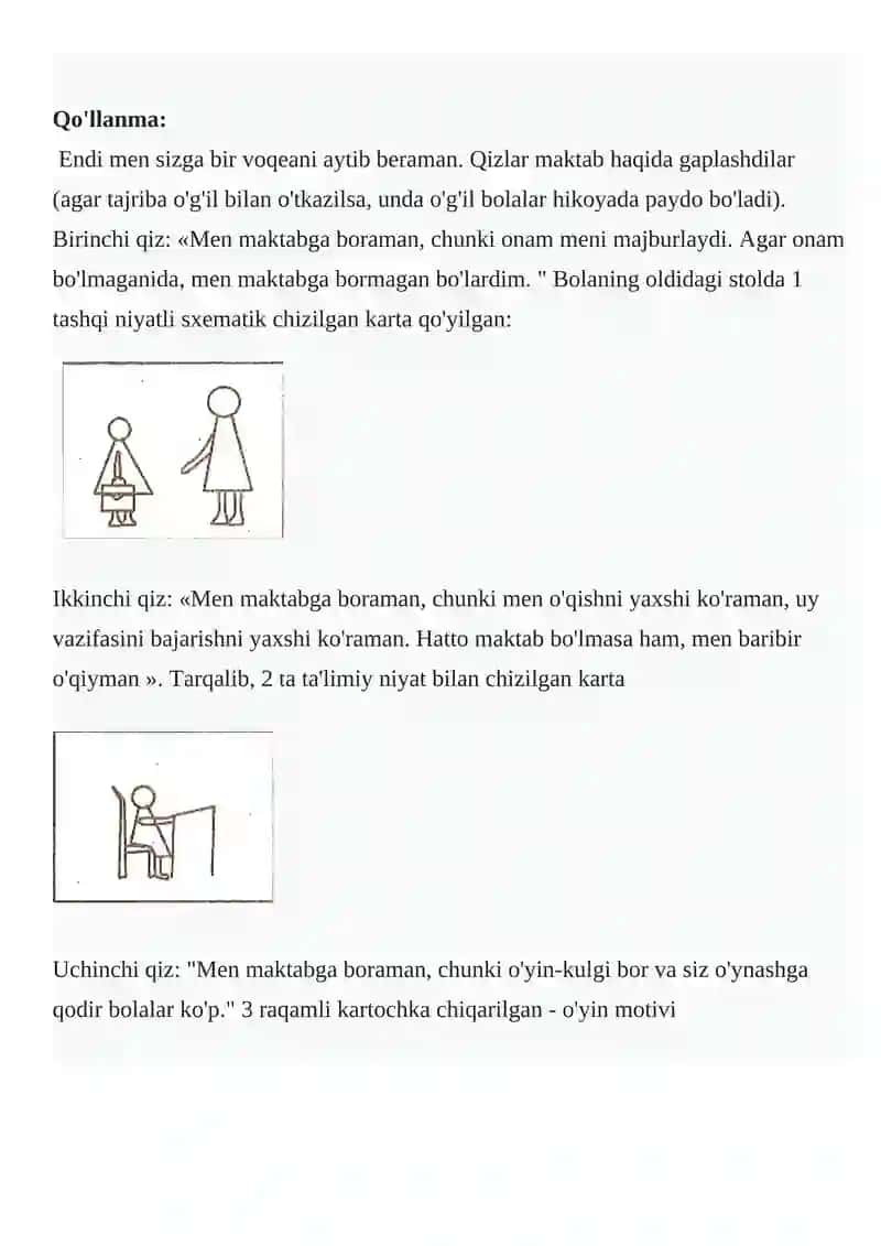 Birinchi sinf o'quvchilaridan o'rganish motivlarini aniqlash (M.R. Ginzburg usuli bo'yicha) 2