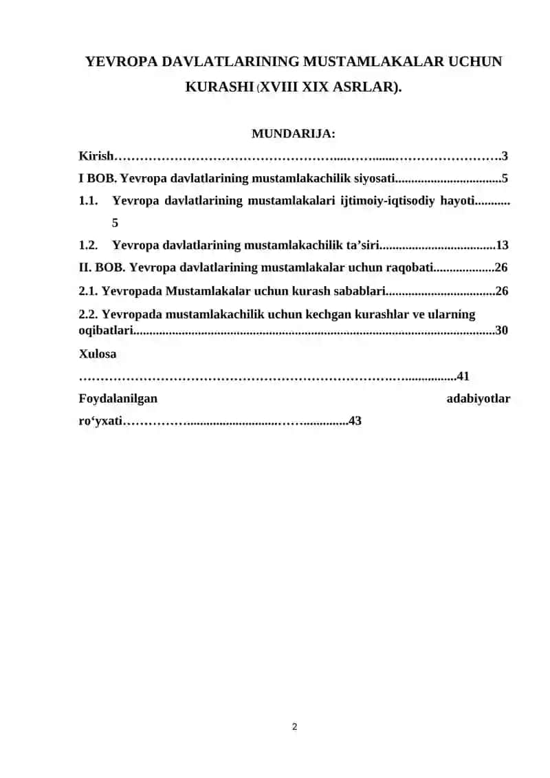 YEVROPA DAVLATLARINING MUSTAMLAKALAR UCHUN KURASHI (XVIII XIX ASRLAR) 2