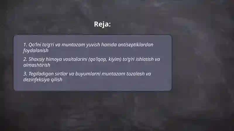 Kontakt infeksiyasini oldini olish usullari 2