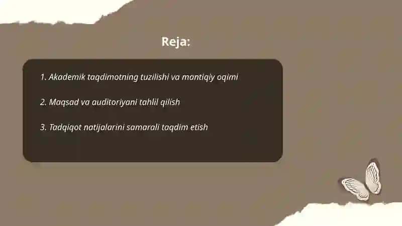 Akademik Taqdimotlarni Tayyorlash va O'tkazish Konikmalari 2