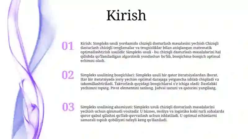 Chiziqli Dasturlash Masalasini Simpleks Usulda Yechish 2