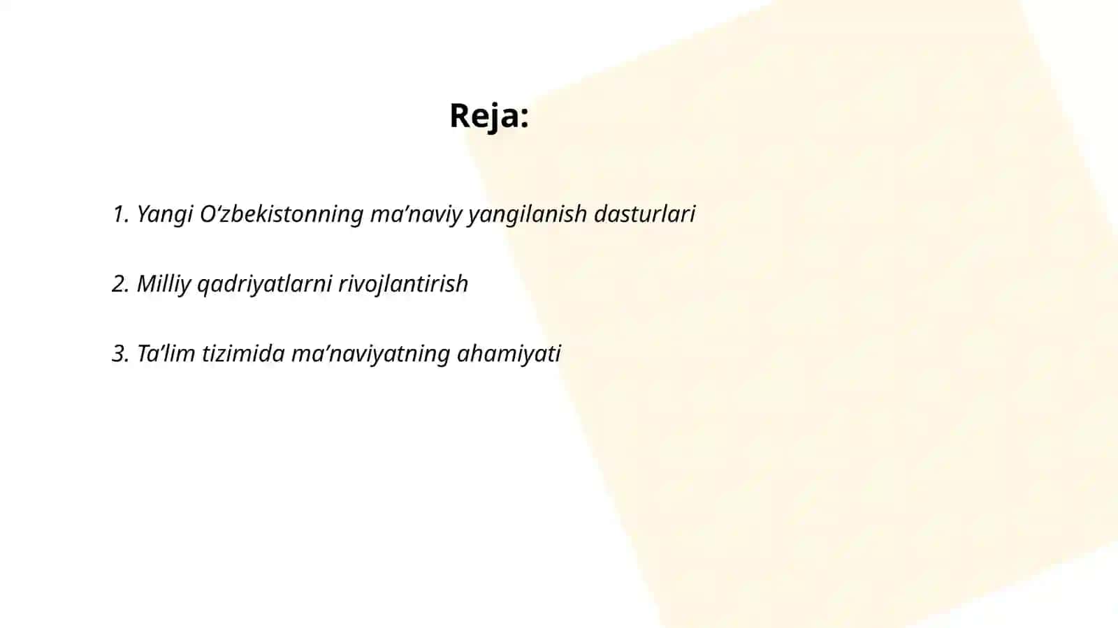 Yangi Oʻzbekistonning maʼnaviy yangilanish dasturlari 2