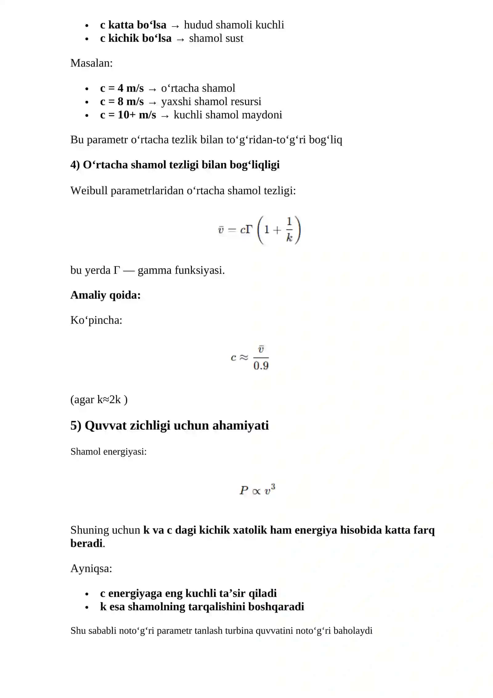 SHAMOL TEZLIGINI HISOBLASH UCHUN WEIBULA TAQSIMOTINING ASOSIY PARAMETRLARI 2