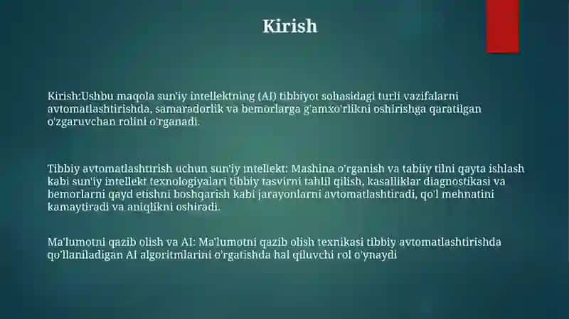 Tibbiyotda Ishchi O'Rinlarini Avtomatlashtirishda Mayinlik Axborotlarni Qayta Ishlash Texnalogiyasi 2