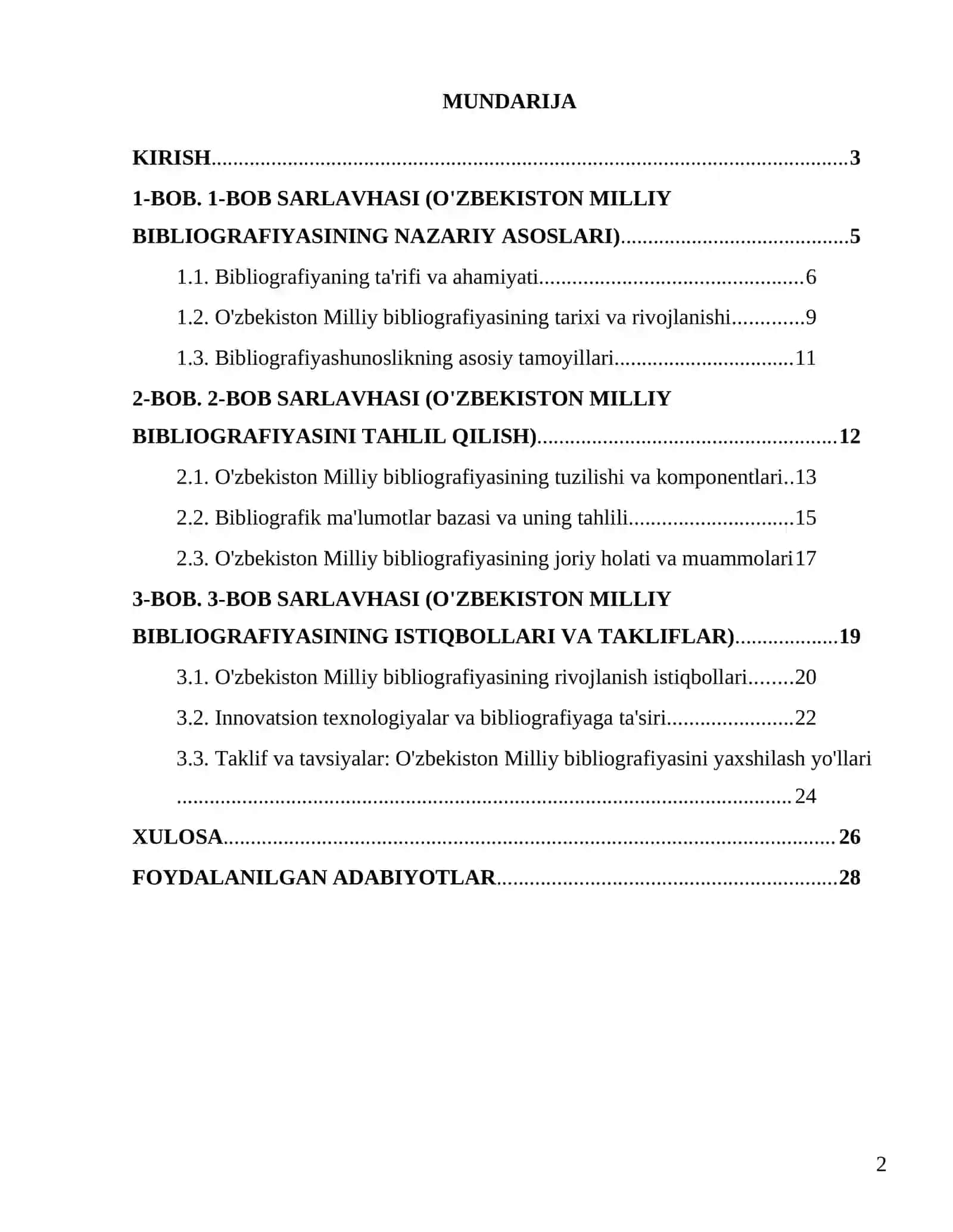 O'zbekiston Milliy bibliografiyasini tahlil qilish: maqsadlari, tuzilmasi va istiqbollari 2