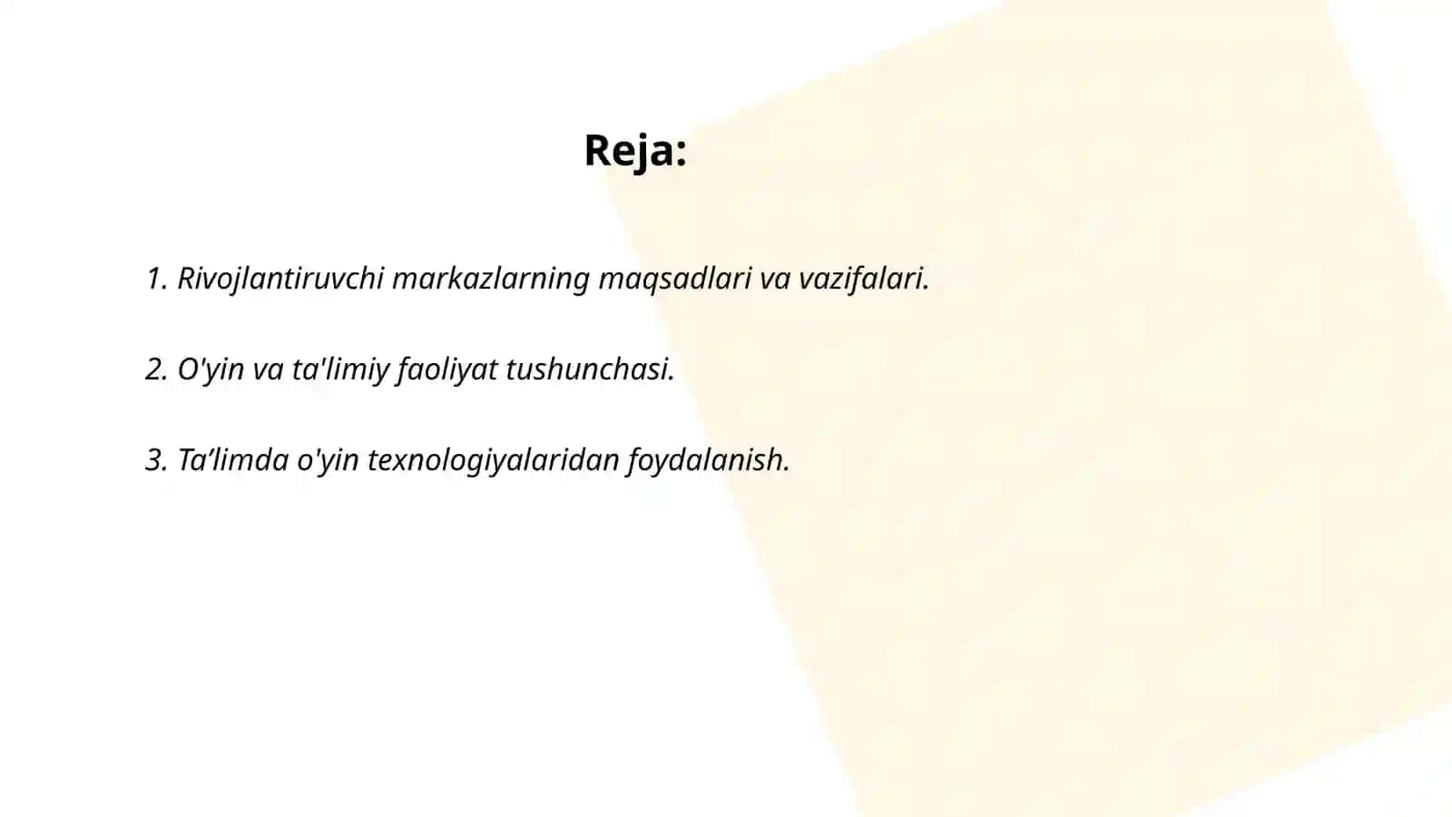 Maktabgacha taʼlim tashkiloti tarbiyalanuvchilarini tarbiyalashda rivojlantiruvchi markazlarda olib borilayotgan oʻyin taʼlimiy va frontal faoliyatni jarayonga tadbiq etish 2