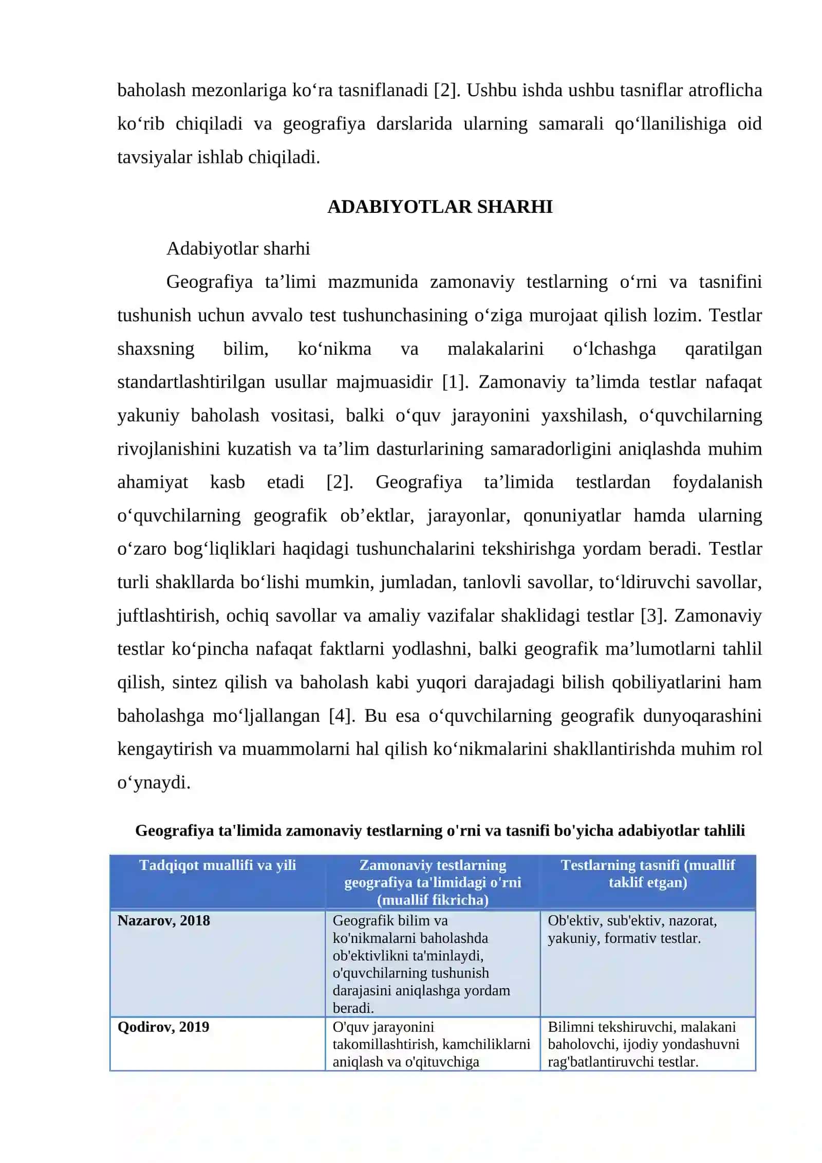 GEOGRAFIYA TA’LIMINING MAZMUNIDA ZAMONAVIY TESTLARNING TUTGAN O‘RNI, ULARNING TA’RIFI, TASNIFI 2