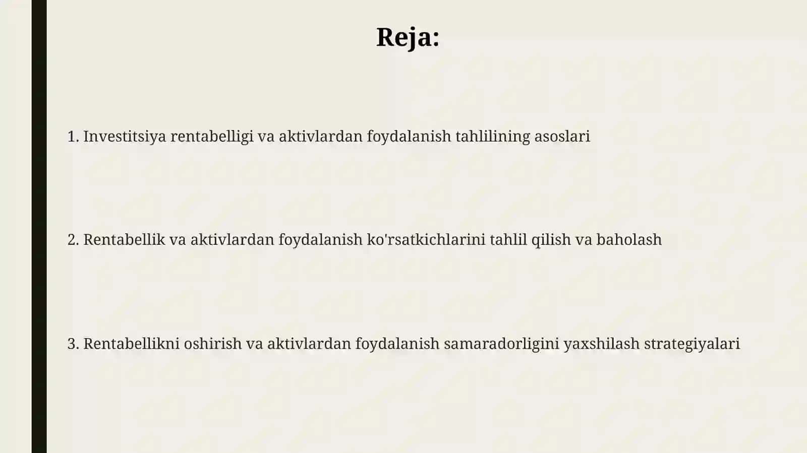 Investitsiya foydasi va aktivlardan foydalanish tahlili 2