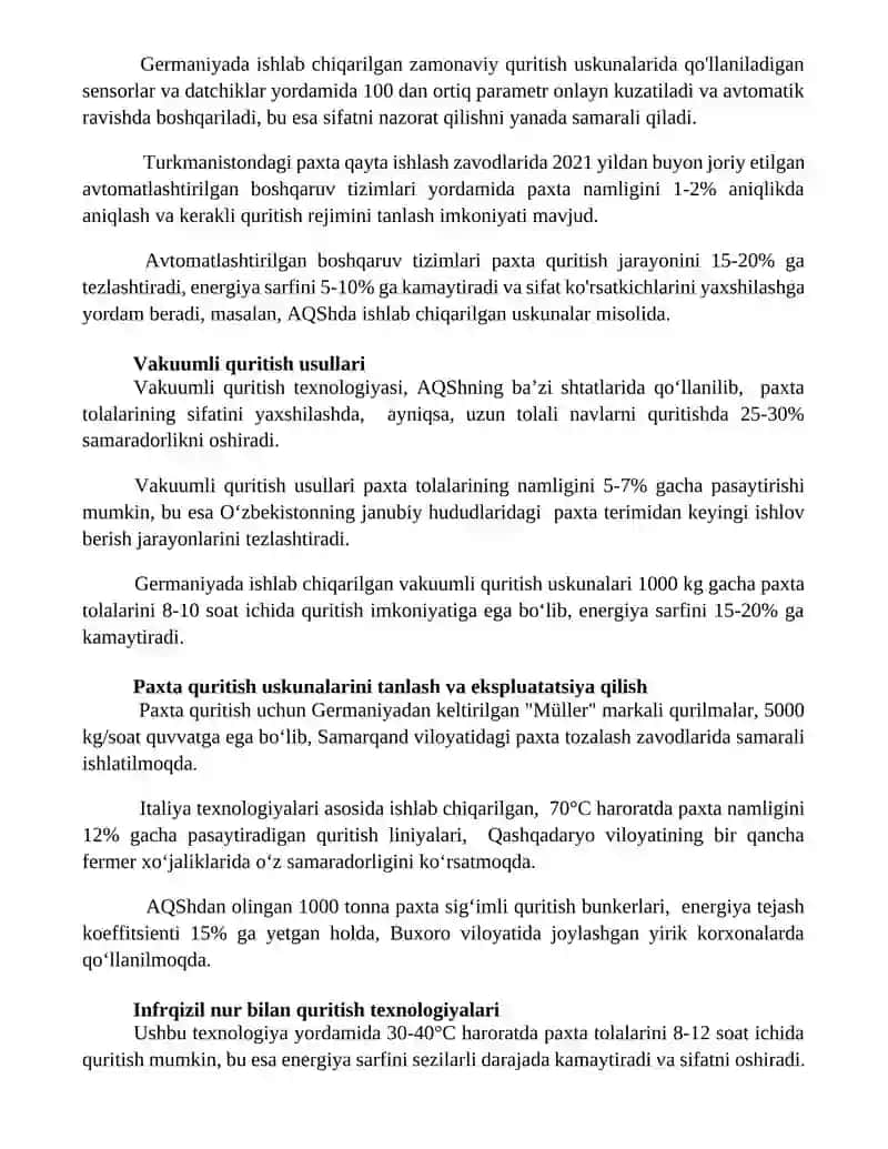 Paxta quritishda qo'llaniladigan xorijiy quritish uskunalari 2